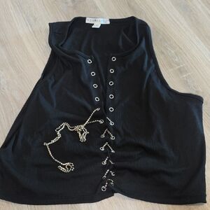 eye candy Black Lace-Up Grommet Tank Top with Rhinestone Accent